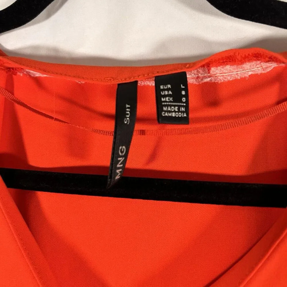 MNG Mini Dress Women's 8 Solid Orange Short Sleeve Vneck Pullover Pockets - Picture 4 of 9